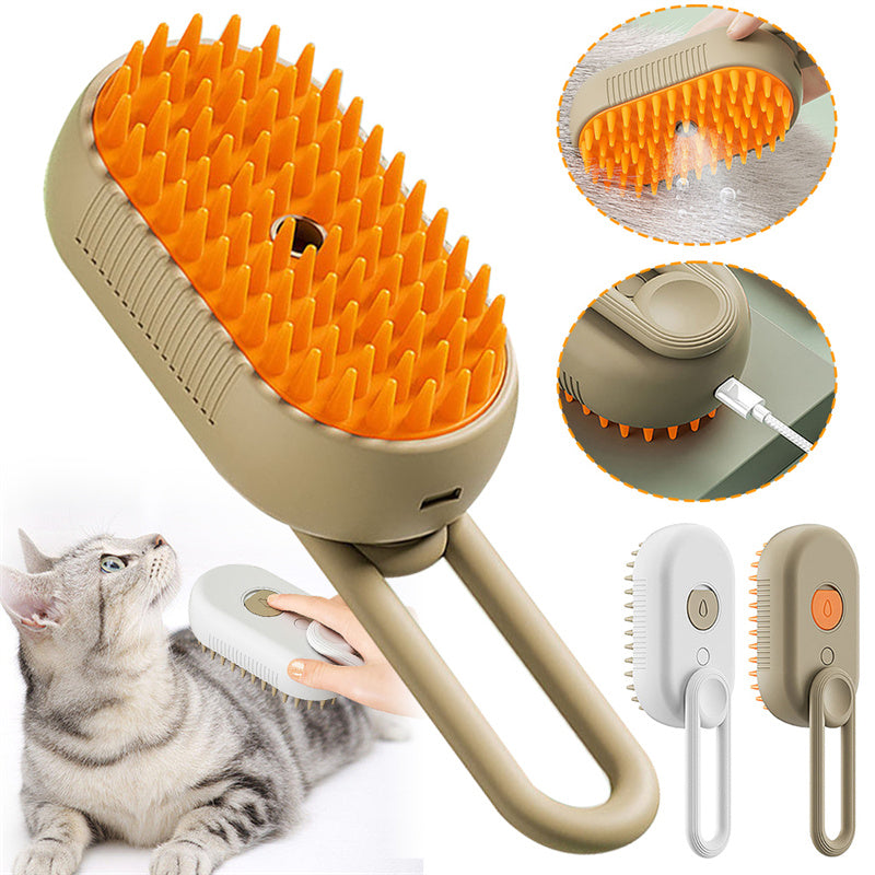 3-in-1 Electric Steam Brush for Cat & Dog Grooming – Spray, Massage & Hair Removal