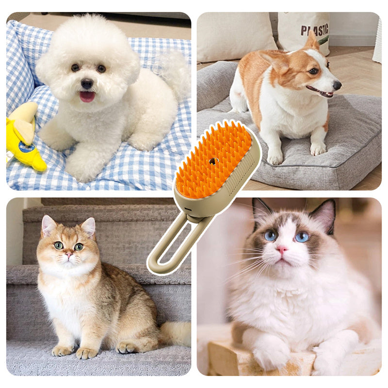 3-in-1 Electric Steam Brush for Cat & Dog Grooming – Spray, Massage & Hair Removal