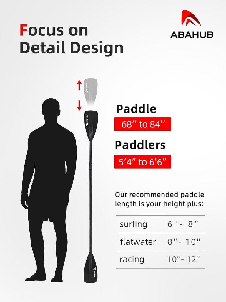 Abahub SUP Paddle - 3 & 4 Piece Adjustable Aluminum Alloy Stand Up Paddle 68 to 84 Inches