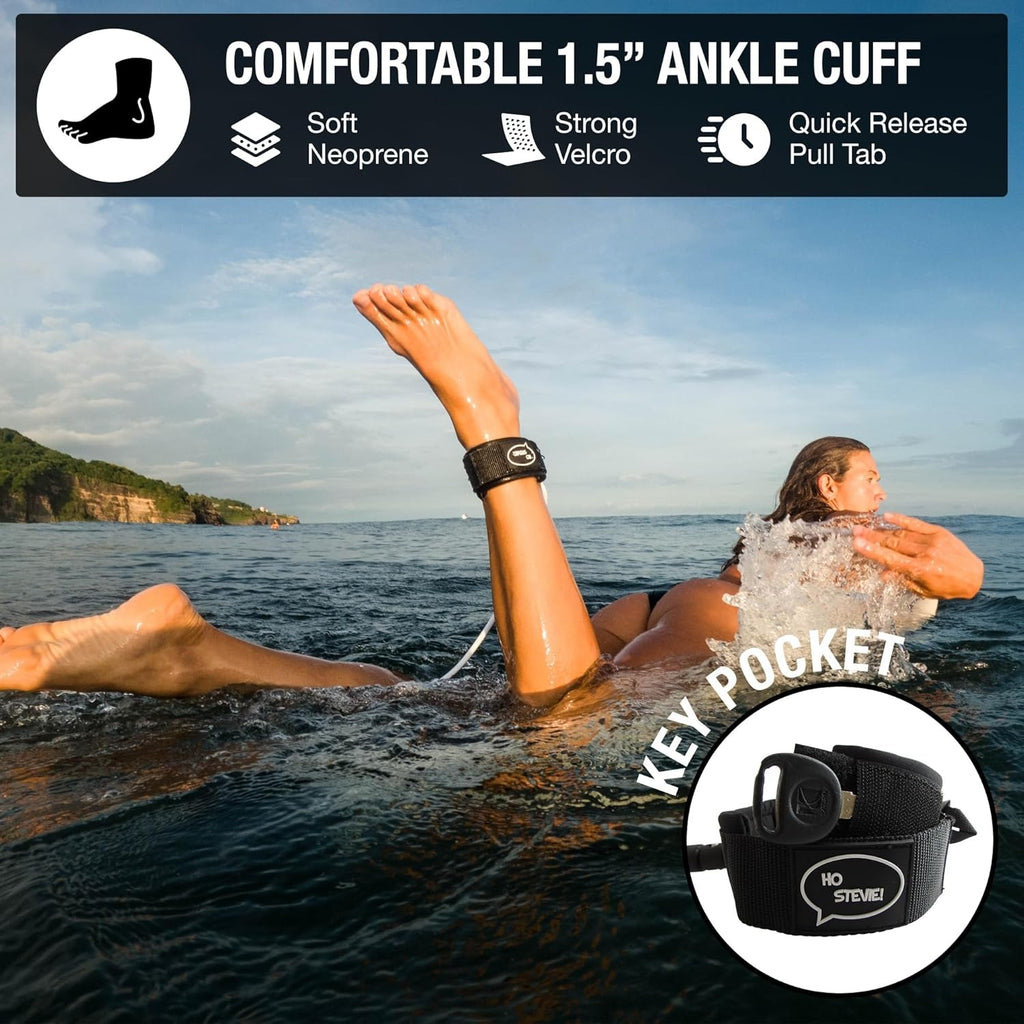 Ho Stevie! Premium Surf and SUP Leash 9ft - Max Strength Kink-Free with Padded Ankle Cuff