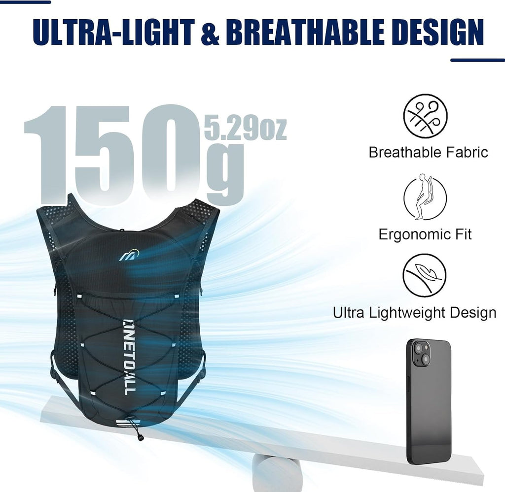 ONETOALL Running Vest - Lightweight 150g Hydration Backpack 2L for Trail Running Marathon Hiking