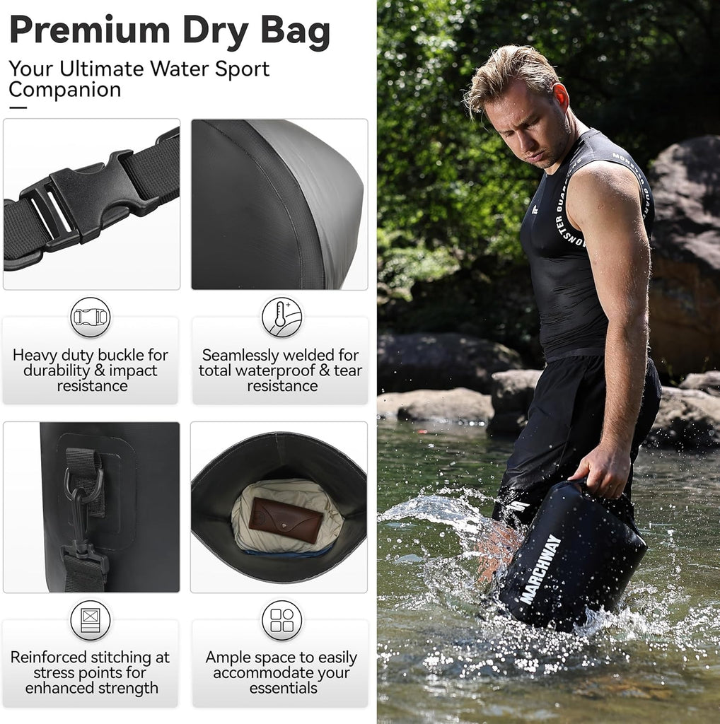 MARCHWAY 5L Floating Waterproof Dry Bag - Roll-Top Backpack 500D Tarpaulin