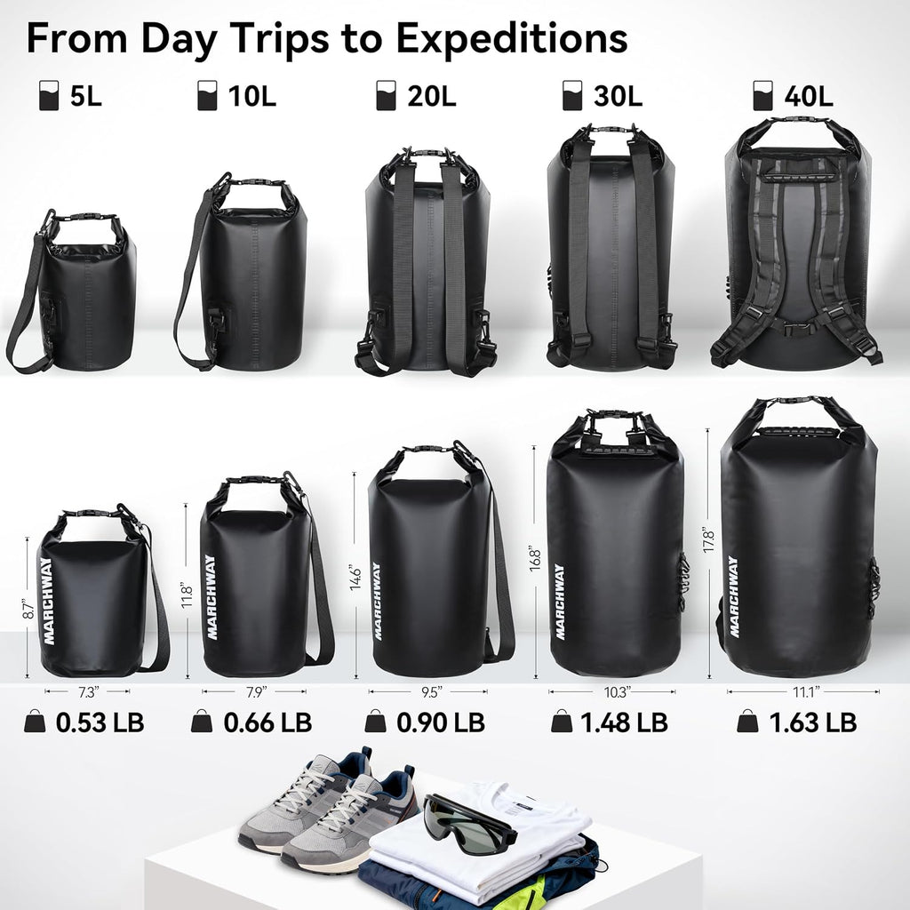 MARCHWAY 5L Floating Waterproof Dry Bag - Roll-Top Backpack 500D Tarpaulin