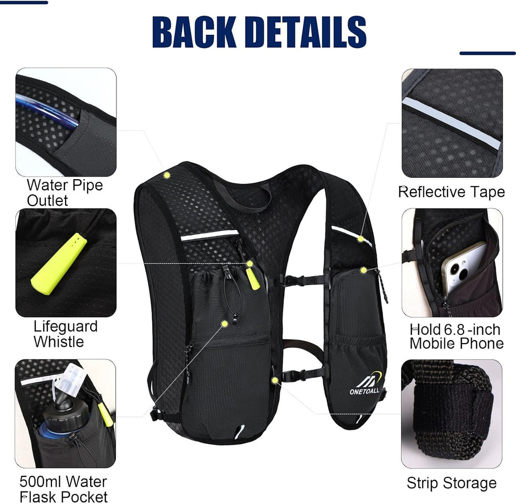 ONETOALL Running Vest - Lightweight 150g Hydration Backpack 2L for Trail Running Marathon Hiking