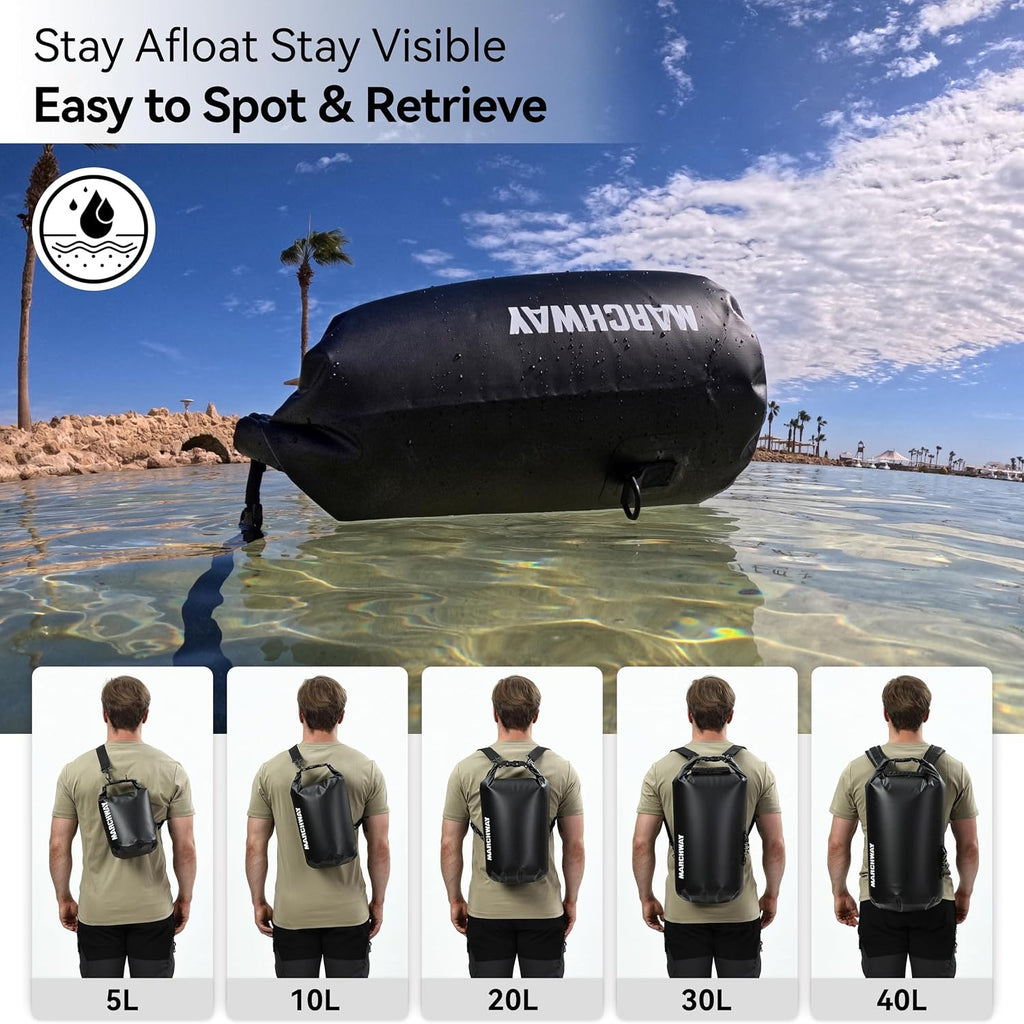 MARCHWAY 5L Floating Waterproof Dry Bag - Roll-Top Backpack 500D Tarpaulin