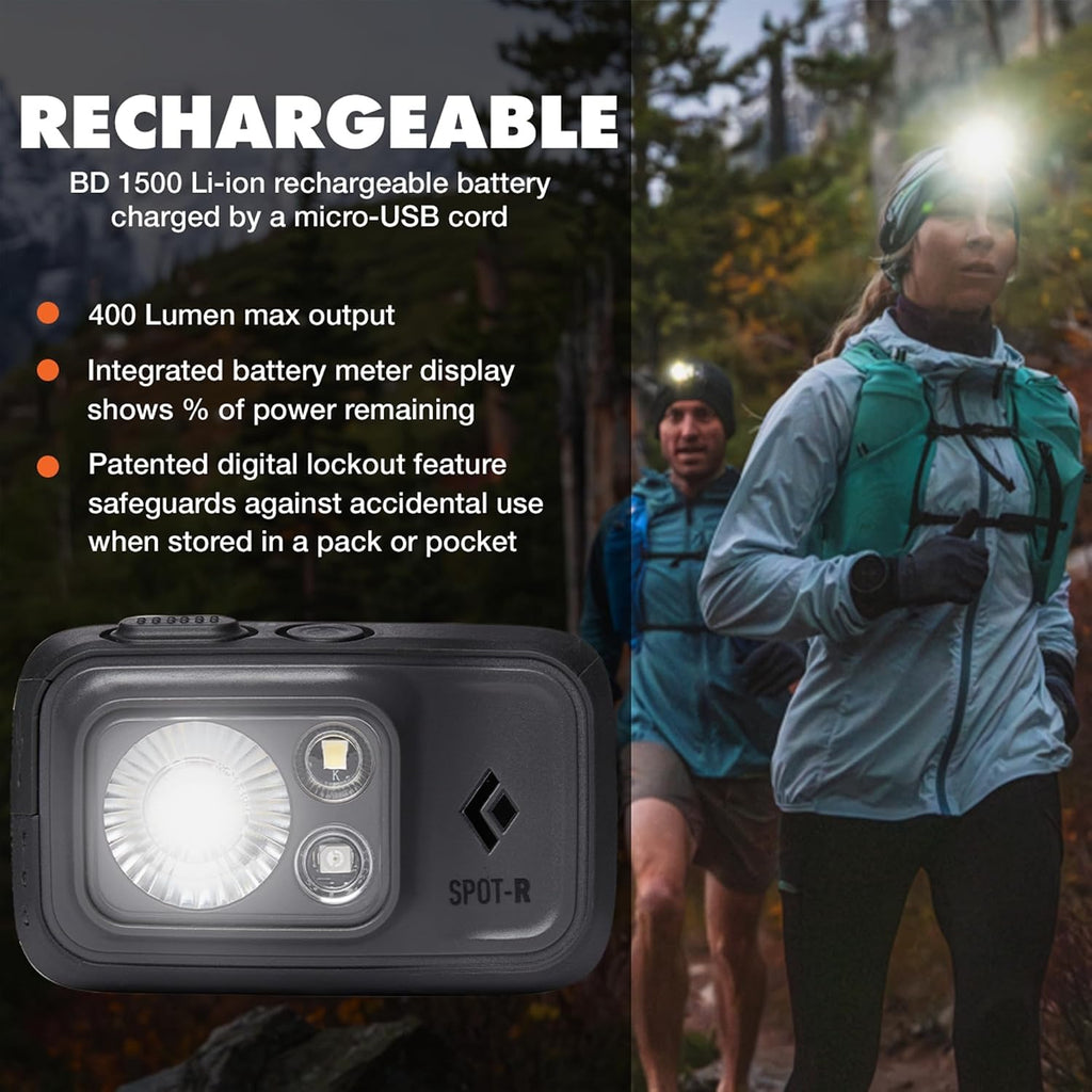 Black Diamond Spot 400-R Rechargeable LED Headlamp - IPX8 Waterproof PowerTap