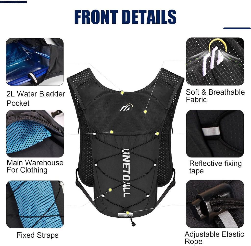 ONETOALL Running Vest - Lightweight 150g Hydration Backpack 2L for Trail Running Marathon Hiking