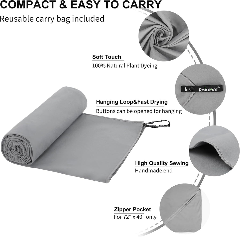 Rainleaf Microfiber Towel - Quick Dry Super Absorbent Ultra Compact Travel and Outdoor Towel