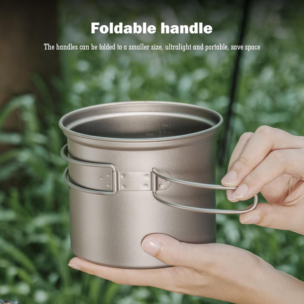 Boundless Voyage Outdoor Camping Titanium Pot Pan Set - Ultralight Cookware with Folding Handle