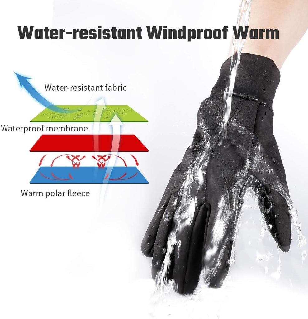 Winter Touchscreen Gloves - Water Resistant Windproof Anti-Slip for Running Hiking Cycling