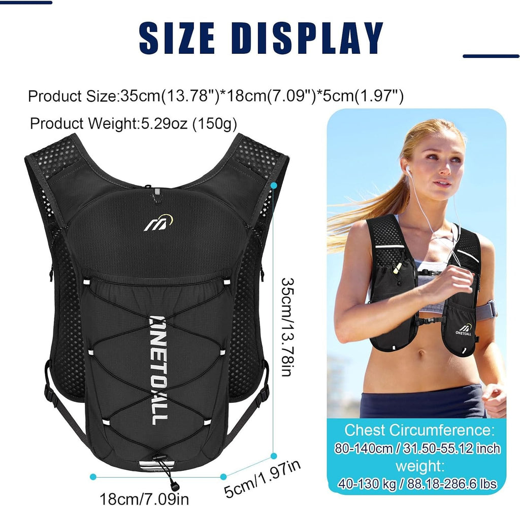 ONETOALL Running Vest - Lightweight 150g Hydration Backpack 2L for Trail Running Marathon Hiking