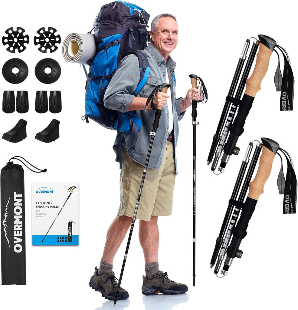 Overmont 7075 Aluminum Trekking Poles - Adjustable Collapsible Hiking Poles 2-Pack with EVA Handle