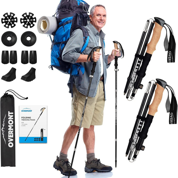 Overmont 7075 Aluminum Trekking Poles - Adjustable Collapsible Hiking Poles 2-Pack with EVA Handle