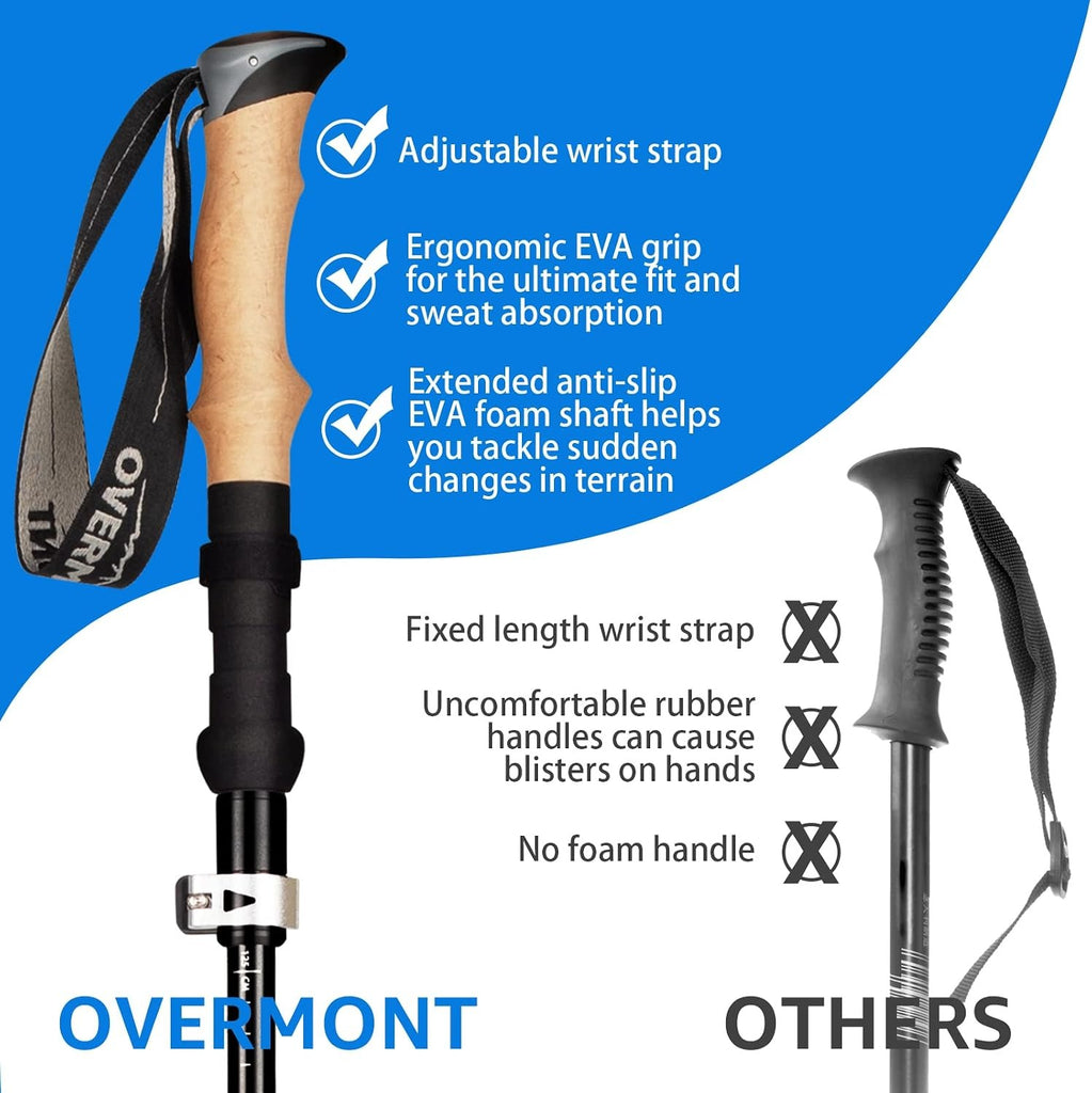 Overmont 7075 Aluminum Trekking Poles - Adjustable Collapsible Hiking Poles 2-Pack with EVA Handle