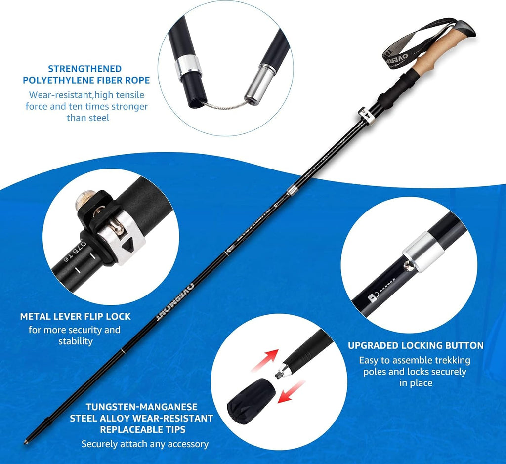 Overmont 7075 Aluminum Trekking Poles - Adjustable Collapsible Hiking Poles 2-Pack with EVA Handle