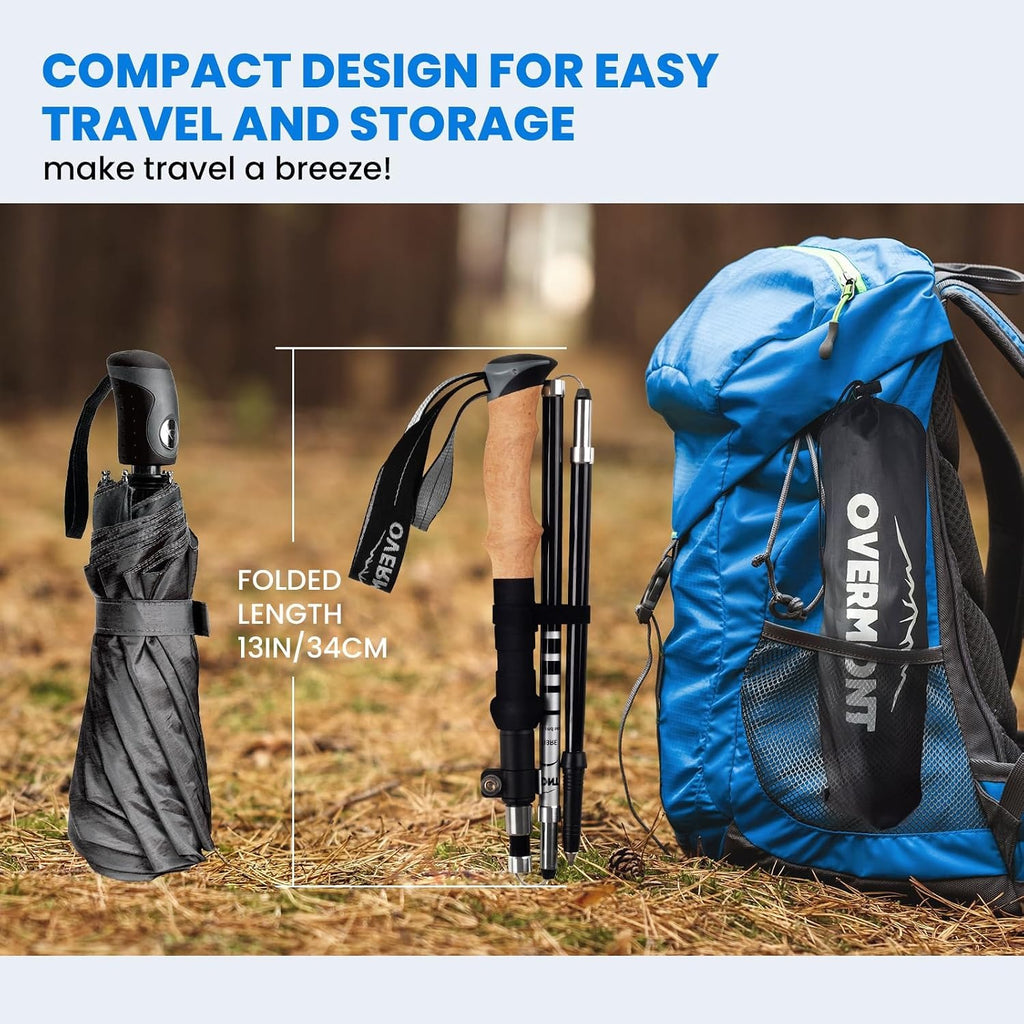 Overmont 7075 Aluminum Trekking Poles - Adjustable Collapsible Hiking Poles 2-Pack with EVA Handle