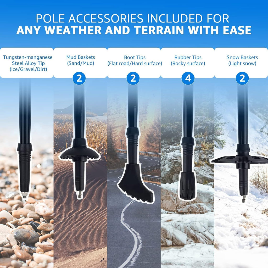 Overmont 7075 Aluminum Trekking Poles - Adjustable Collapsible Hiking Poles 2-Pack with EVA Handle