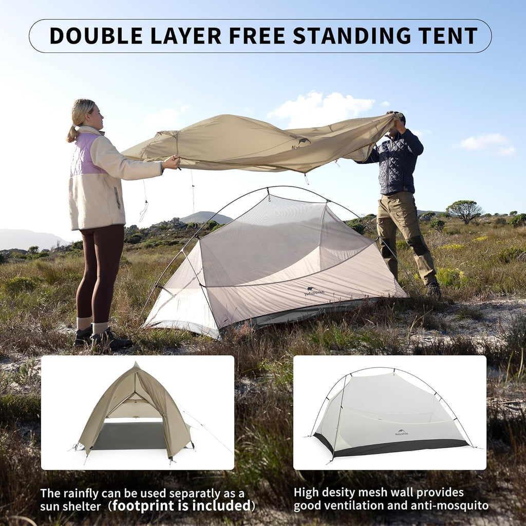 Naturehike Cloud Up 2 Person 3-Season Backpacking Tent - 4000mm Waterproof 20D Nylon with Footprint