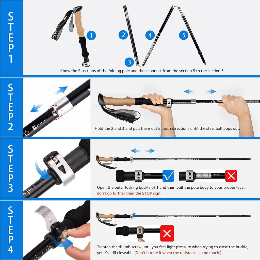 Overmont 7075 Aluminum Trekking Poles - Adjustable Collapsible Hiking Poles 2-Pack with EVA Handle