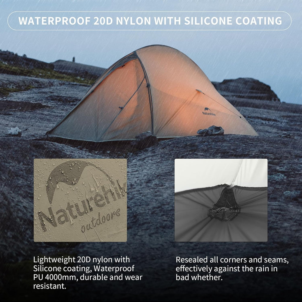 Naturehike Cloud Up 2 Person 3-Season Backpacking Tent - 4000mm Waterproof 20D Nylon with Footprint