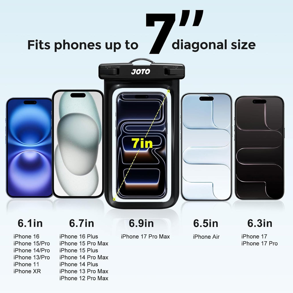 JOTO 2-Pack IPX8 Waterproof Phone Pouch - Up to 7 Inches Underwater to 100 Feet