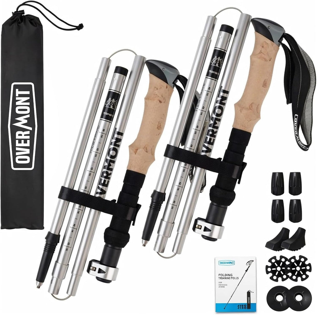 Overmont 7075 Aluminum Trekking Poles - Adjustable Collapsible Hiking Poles 2-Pack with EVA Handle